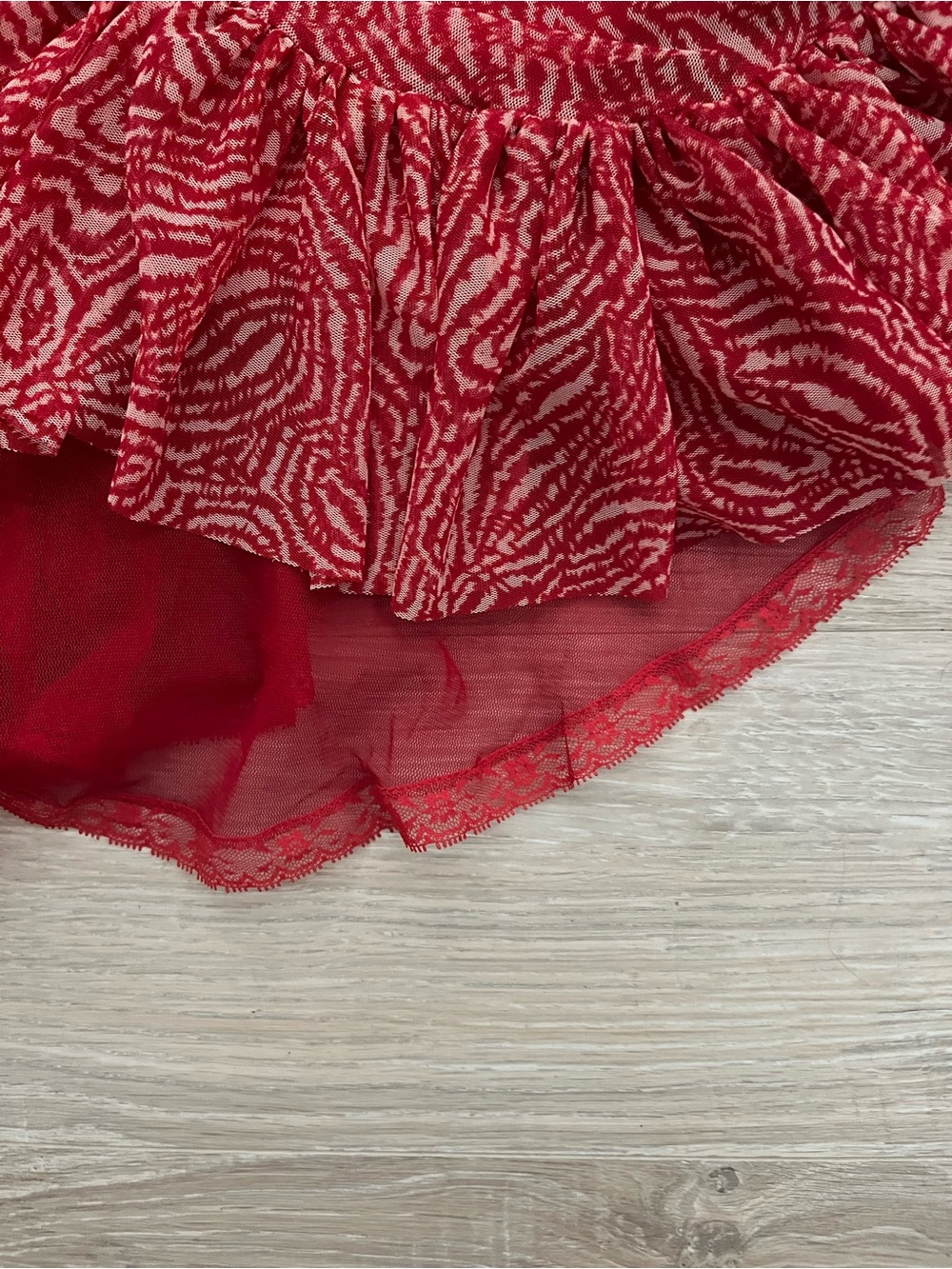 Vintage Betsey Johnson 90s Red Spaghetti-Strap Ruffled Hem Dress - Size XS (P) - Picture 4 of 8